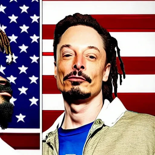 Image similar to snoop dogg making out with elon musk in front of the american flag, ( ( ( ( ( ( very detailed ) ) ) ) ) ), 8 k