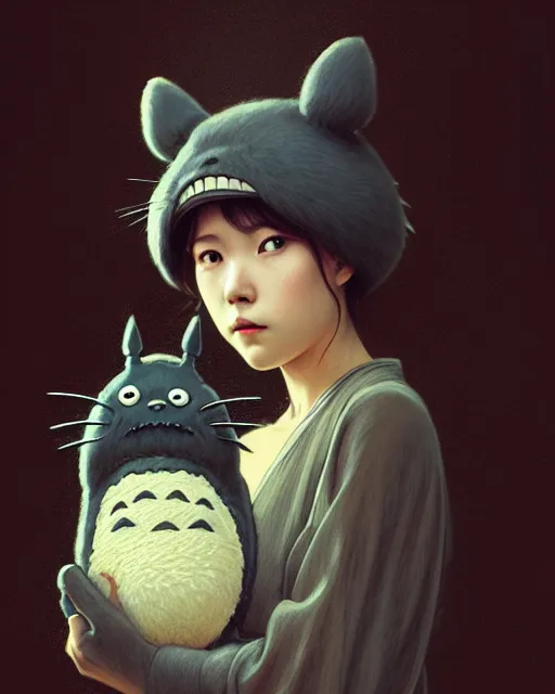 Image similar to real life portrait photo of totoro, intricate, elegant, highly detailed, digital painting, artstation, concept art, smooth, sharp focus, illustration, art by artgerm and greg rutkowski and fra angelico and alphons mucha