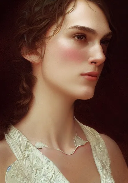 Prompt: leanna stark keira knightley, intricate, elegant, highly detailed, digital painting, artstation, concept art, smooth, sharp focus, illustration, art by artgerm and greg rutkowski and alphonse mucha and william - adolphe bouguereau