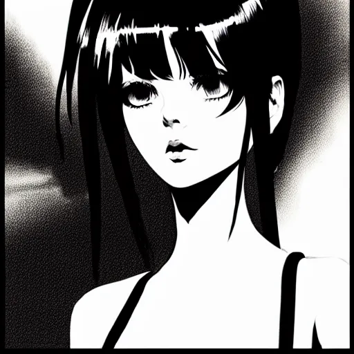 Image similar to an ink drawing of a tech punk girl by ilya kuvshinov, black and white