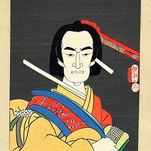 Prompt: Ukiyo-E portrait of Samurai Snoop Dogg