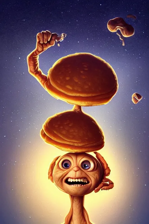 Image similar to et from spielberg making pancakes, animation pixar style, by pendleton ward, magali villeneuve, artgerm, rob rey and kentaro miura style, golden ratio, trending on art station