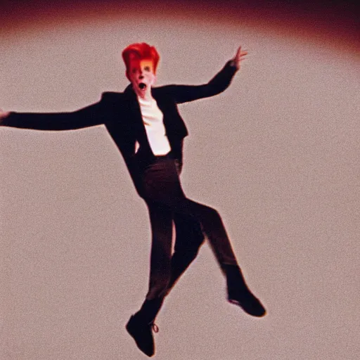 Prompt: 3 5 mm color photograph of david bowie tripping on lsd
