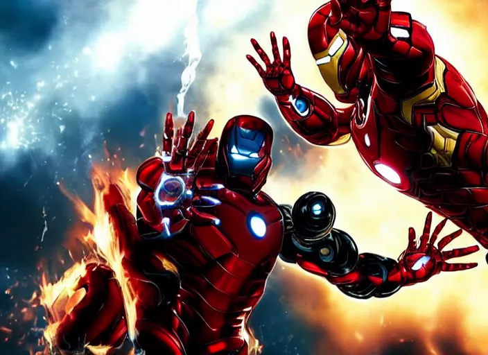 Prompt: venom fighting iron man, cinematic