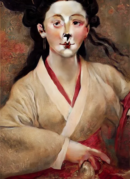 Image similar to detailed portrait of fan bingbing wearing hanfu, natural light, painting by gaston bussiere, craig mullins, j. c. leyendecker