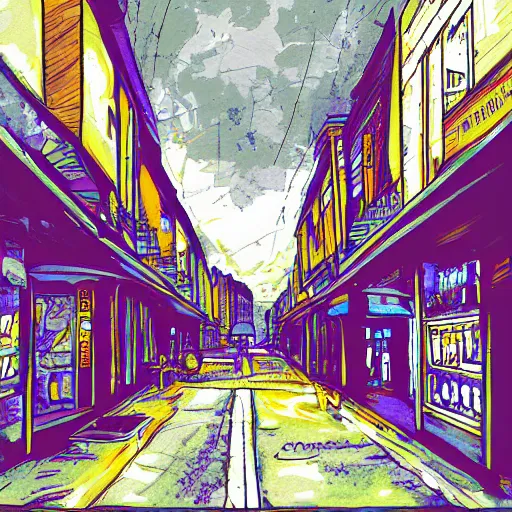 Prompt: Digital Art of Mad Street Den