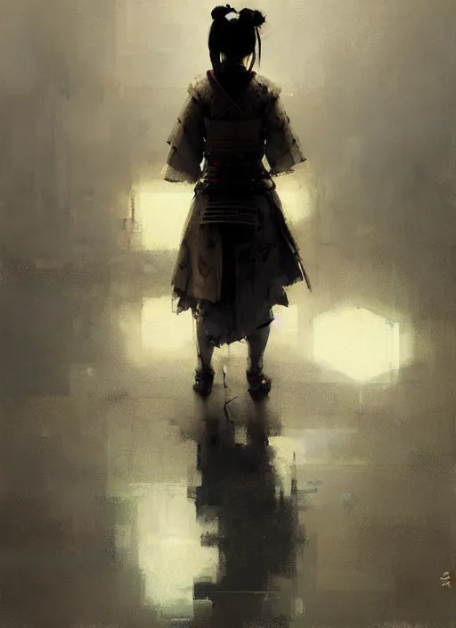 Image similar to female samurai, rule of thirds, intricate outfit, spotlight, by greg rutkowski, by jeremy mann, digital painting