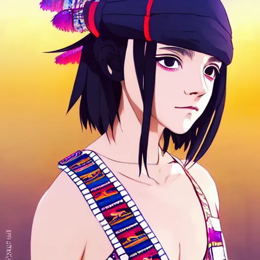 Image similar to a beautiful boyish emma watson alluring instagram model, wearing elaborate japanese hiphop leotard outfit with mayan pattern and native fashion, aztec street fashion bathing suit, jrpg fashion, gapmoe yandere grimdark, trending on pixiv fanbox, painted by greg rutkowski makoto shinkai takashi takeuchi studio ghibli, akihiko yoshida