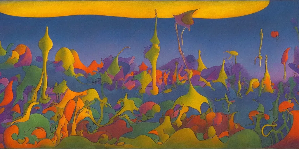 Image similar to a night landscape background, paul ranson, rob gonsavles, yves tanguy