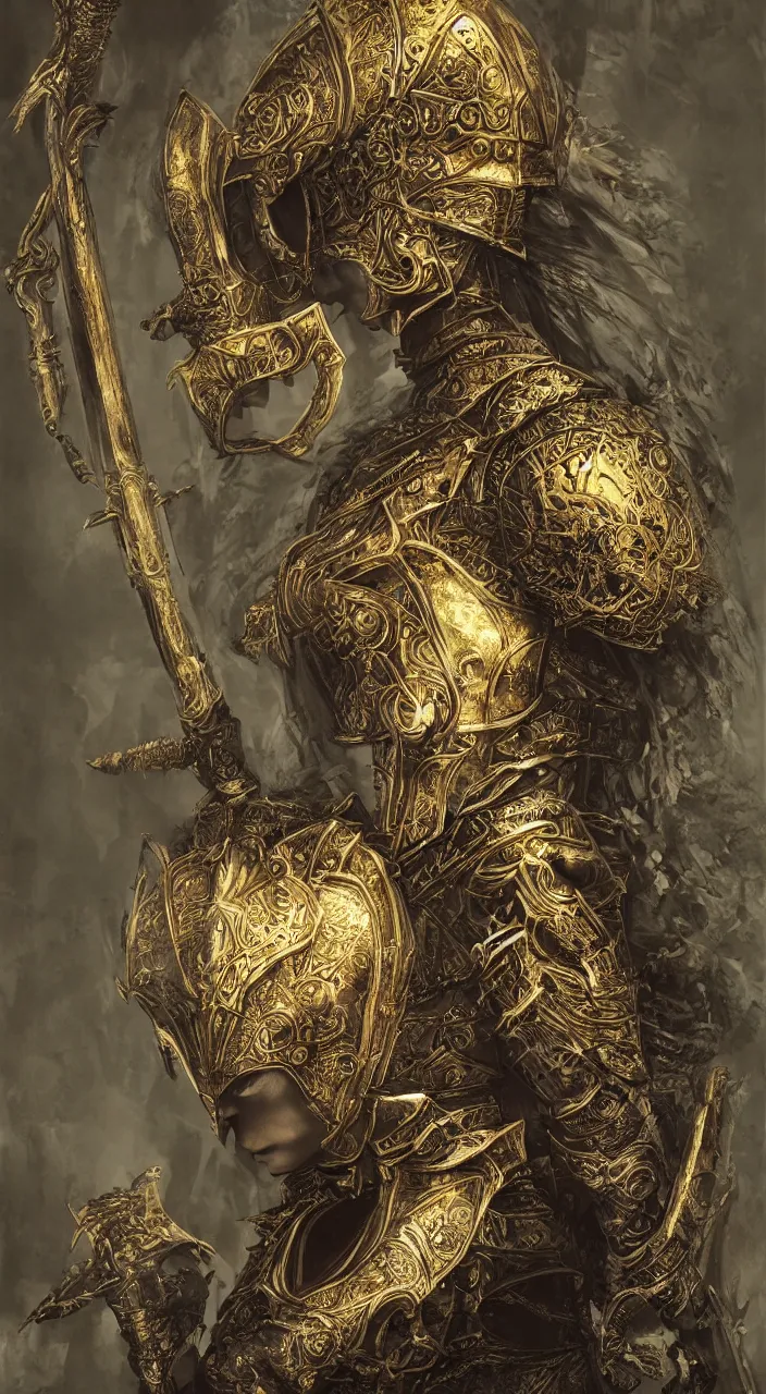 Image similar to portrait of a Girl Knight,Dark Souls 3 themed, insanely detailed and intricate, golden ratio, hypermaximalist, elegant, ornate, luxury, elite, ominous, haunting, matte painting, cinematic, cgsociety, James jean, Brian froud, ross tran, Laputa