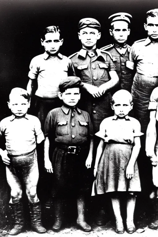 Prompt: children of a stalin and a pig historical photo in color