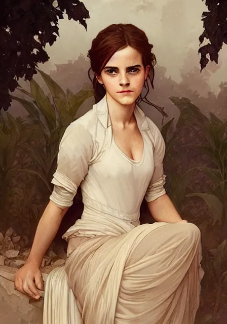 Image similar to emma watson in hogwarts, intricate, elegant, highly detailed, digital painting, artstation, concept art, smooth, sharp focus, illustration, art by artgerm and greg rutkowski and alphonse mucha and william - adolphe bouguereau