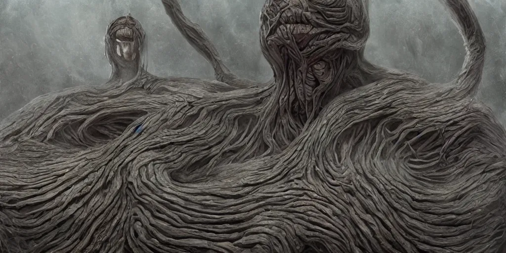 Image similar to skin folded like a blanket, veins, muscle tissue, blue veins underneath the skin, sub surface scattering, smooth, disturbing, highly interesting, masterpiece, 4 k, the thing, horror, cosmic horror, junji ito, larry elmore, gediminas pranckevicius, h. r. giger,