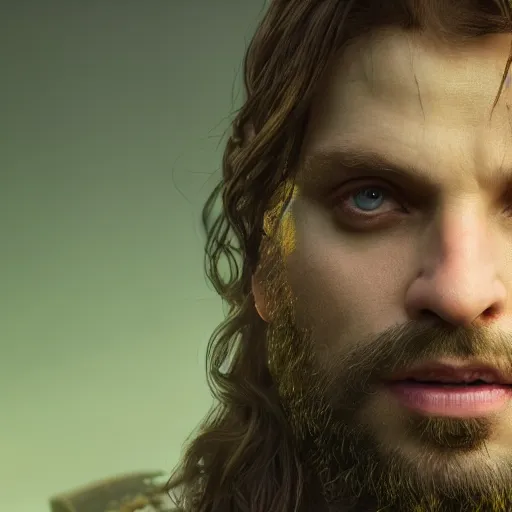 Image similar to a digital art close up portrait of pale sebastian stan as ancient druid mage from warcraft, old witcher with long beard character sheet, 4 k, ultra detail, volumetric lighting, unreal engine, octane render