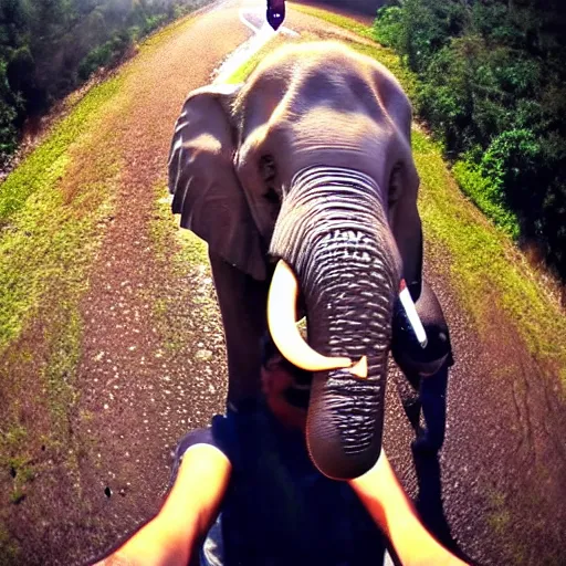 Prompt: screenshot go pro footage elephant