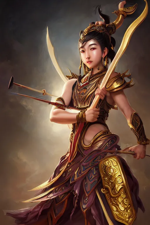 Image similar to a masterpiece portrait of nezha, legendary god holding spear, hero action pose, fantasy character portrait, hyper detailed, digital painting, 8 k realistic, trending on artstation, sharp focus, dof, by fenghua zhong, artgerm, ne zha from smite, tsuyoshi nagano, phonenix in background