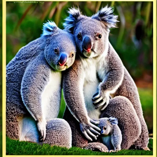 Prompt: A family portrait of unicorns and koalas