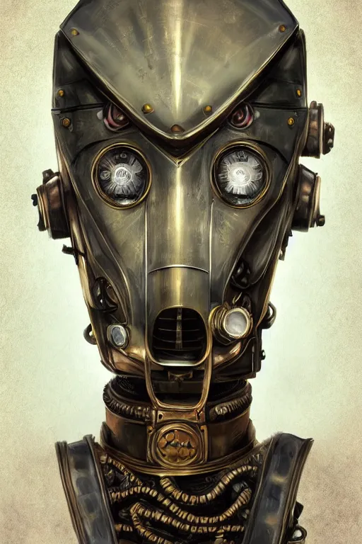 Image similar to steampunk helmet fantasy art mask robot ninja stylized digital illustration sharp focus, elegant intricate digital painting artstation concept art global illumination ray tracing advanced technology chaykin, howard and campion, pascale