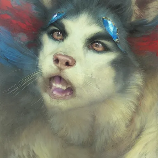 Prompt: portrait of a fursona, gaston bussiere, artgerm, greg rutkowski, john berkey, ruan jia, jack kirby