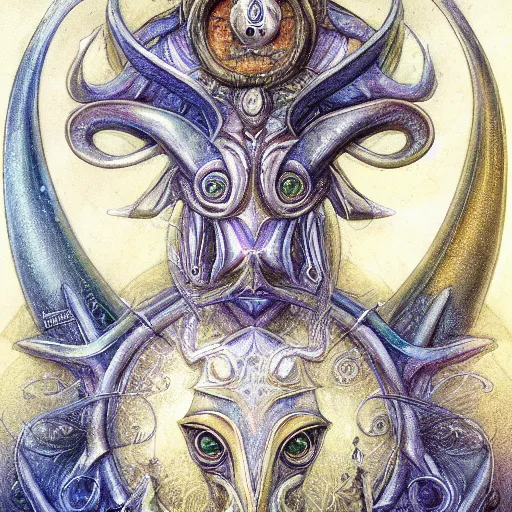 Image similar to detailed and sharp taurus artwork, mystic style, detailed, 8 k, detailed, symmetrical, by brian froud