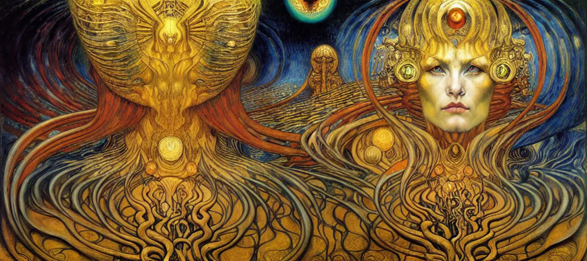 Image similar to Divine Chaos Engine by Karol Bak, Jean Delville, William Blake, Gustav Klimt, and Vincent Van Gogh, symbolist, visionary