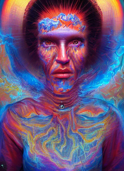 Image similar to portrait ultra dimensional cult girl shaman, accidentally tripping on dmt salvia, psychedelic experience, overwhelming psychosis of self realization and burning awakening, ultra high definition, unreal engine 5, hyperrealism, masterpiece composition, by peter kemp, casey weldon, barclay shaw