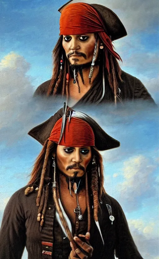 Prompt: a beautiful painting of jack sparrow by caspar david friedrich, featured on artstation