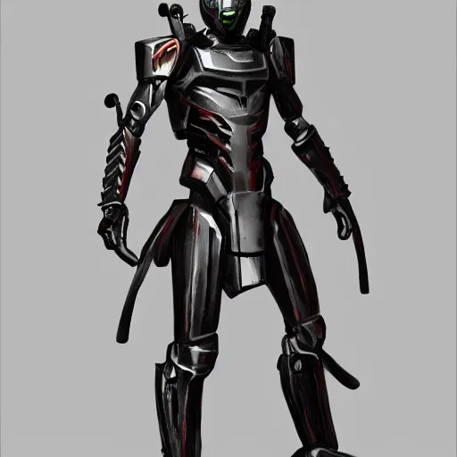 Image similar to skinny muscular pale man wearing scifi armor wielding two samurai swords, star citizen, full body shot, concept art