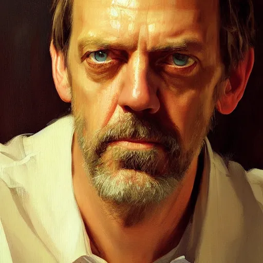 Prompt: face protrait of hugh laurie, jeremy mann painting