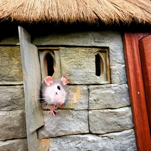 Image similar to rat looking out front door of bag end in hobbiton