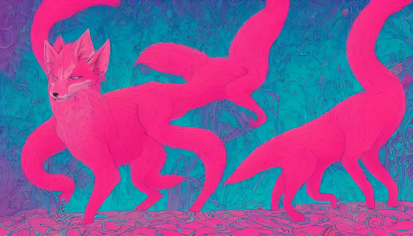 Image similar to pink cool fox by kilian eng, victo ngai, josan gonzalez