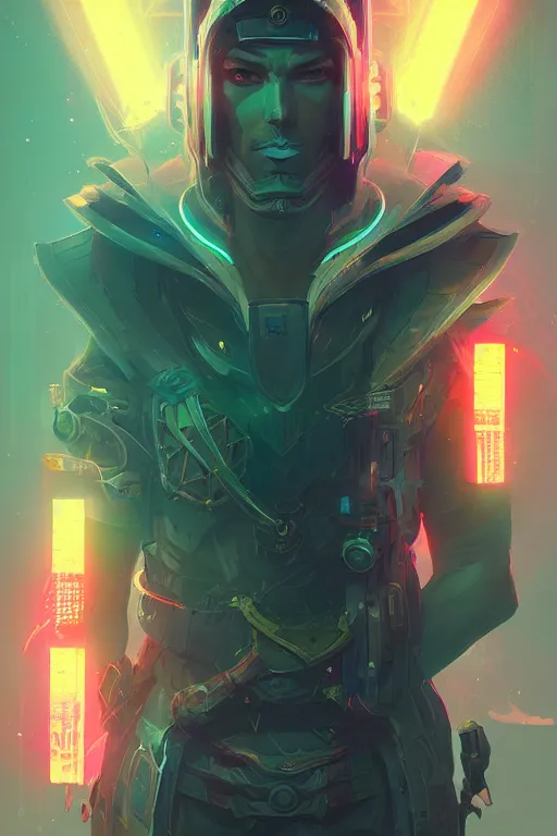 Prompt: lucian from league of legends fisherman cyberpunk futuristic neon. decorated with traditional japanese ornaments by ismail inceoglu dragan bibin rossdraws peter mohrbacher