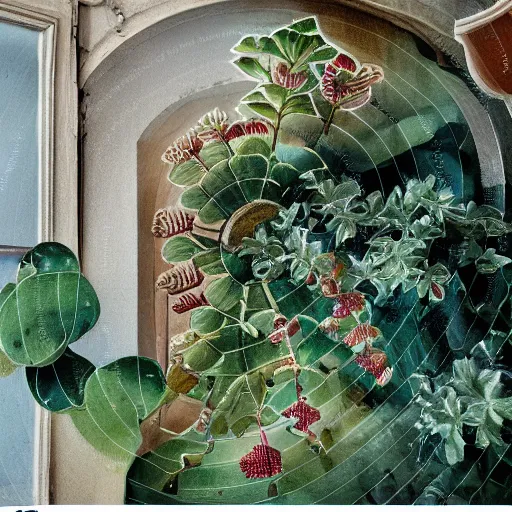 Image similar to delicate marble garden on paper floating puffy vines botanical 1 9 2 0 herbarium botanic watercolors coastline iridescent 8 k wide angle realistic shaded fine details, artstation italian rainbow colonnade oak pinecone gardena architecture pompeii rome naples sicily, boundary wall