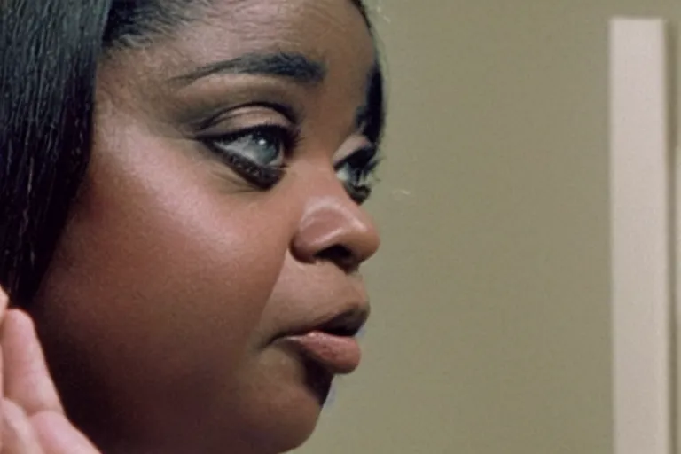 Prompt: screenshot of close up of octavia spencer removes a small hearing device with tweezers from her left ear, iconic scene from the paranoid sci fi thriller film directed by stanley kubrick, apartment set in the near future, cinematic shot with anamorphic lenses, color theory, apartment design, leading lines, photorealistic, volumetric lighting