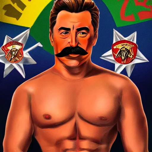 Image similar to lgbt art, tom of finland style, stalin, in billy herrington body, art in 4 k, high quality