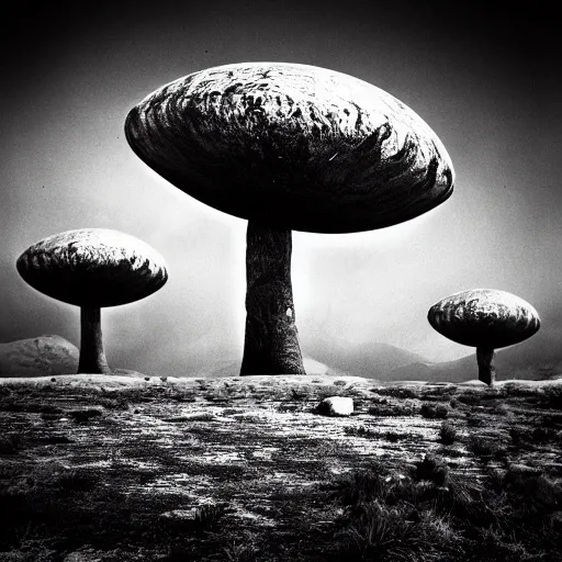 Image similar to aliens invading earth in the style of ansel adams, black and white, old, master photography