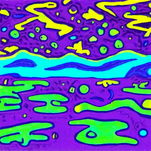 Image similar to spontaneous dayglo purple by skottie young. a experimental art of a group of flying islands, each with its own unique landscape, floating in the night sky. the islands are connected by a network of bridges. a small group of people can be seen walking along one of the bridges.