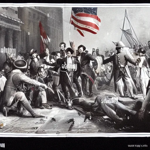 Prompt: the assassination of abraham lincoln in time square in 1 7 5 0 propaganda billboards american flags by emanuel luetze washington crossing the delaware