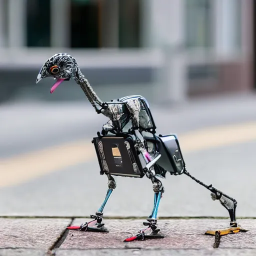 Image similar to robot pigeon by boston dynamics, 33mm depth of field