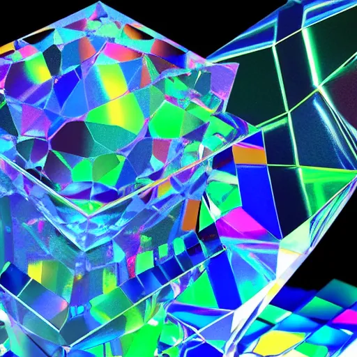 Image similar to a person holding a colorful object in their hand, a hologram!! ( ( ( by jeka kemp ) ) ), polycount, crystal cubism!!!, made of crystals!!!, irridescent, holographic