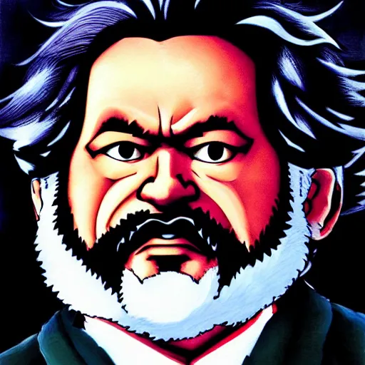 Image similar to beautiful amazing anime portrait painting of karl marx by hayao miyazaki, katsuhiro otomo, akira toriyama, satoshi kon, eiichiro oda, hideaki anno