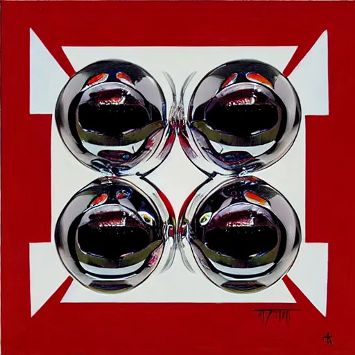 Image similar to chrome spheres on a red cube by ayami kojima