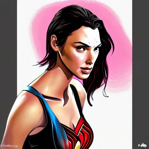 Prompt: illustration of the beauty gal gadot, done by john reuss