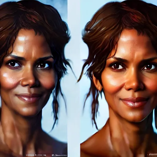 Prompt: halle berry, cg animation, riot entertainment realistic, character select portrait, by artgerm, greg rutkowski, alphonse mucha, 3 d