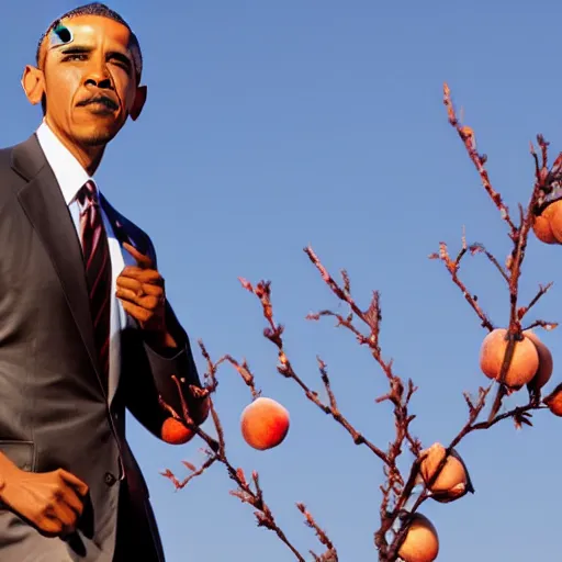 Image similar to obama on a chair standing on a peach tree