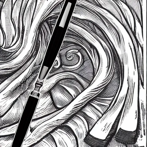 Prompt: a product photo of a fountain pen exacto knife by junji ito, ethereal eel