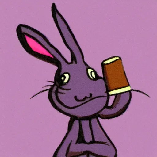 Image similar to a violet rabbit smoking a cigar, cartoon