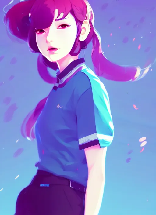 Prompt: female character inspired by 9 0's fashion and by madeline from celeste, art by rossdraws, wlop, ilya kuvshinov and makoto shinkai