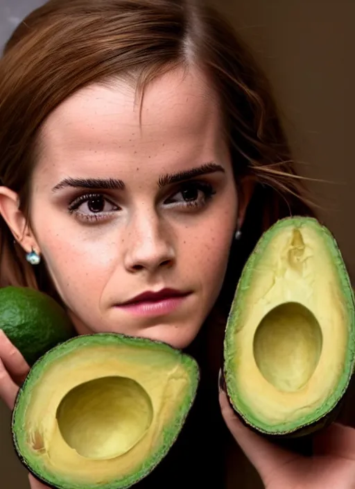 Prompt: emma watson inside an avocado, high quality photography