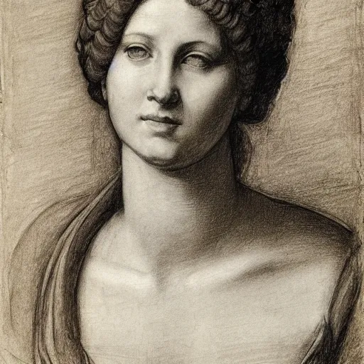 Image similar to portrait drawing of a woman, beautiful, by andrea del sarto, renaissance, harmonius, elegant, shoulder - length, chalk